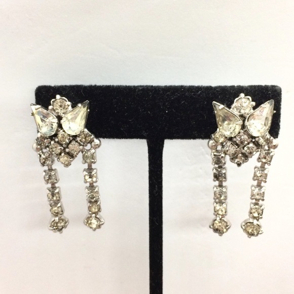VINTAGE RHINESTONES SCREW BACK EARRINGS DANGLE STATEMENT - Picture 3 of 16